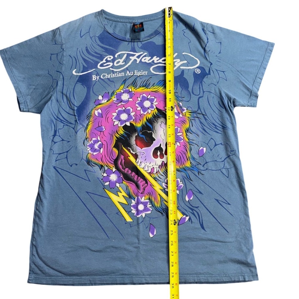Ed Hardy Christian Audigier Y2K Skull Graphic T-Shirt USA Made Mens XL - Picture 4 of 7